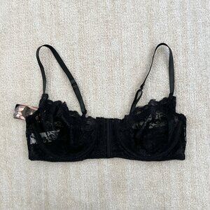 NWT Baci Unlined Black Lace Underwire Front Close Bra 16-22